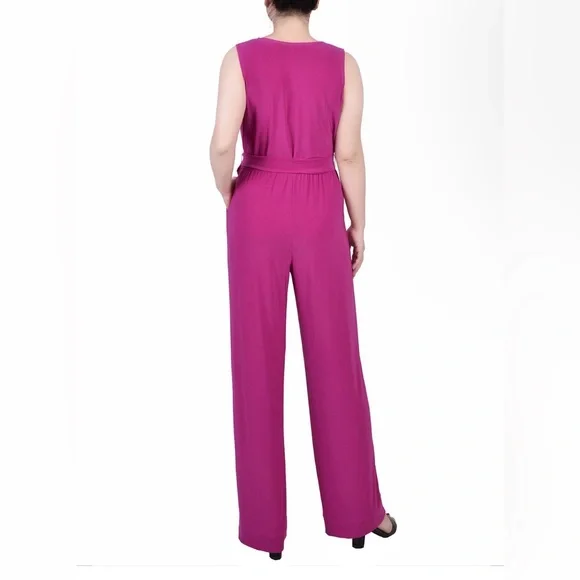 NY Collection Petite Sleeveless Belted Jumpsuit NWT - Picture 3 of 10